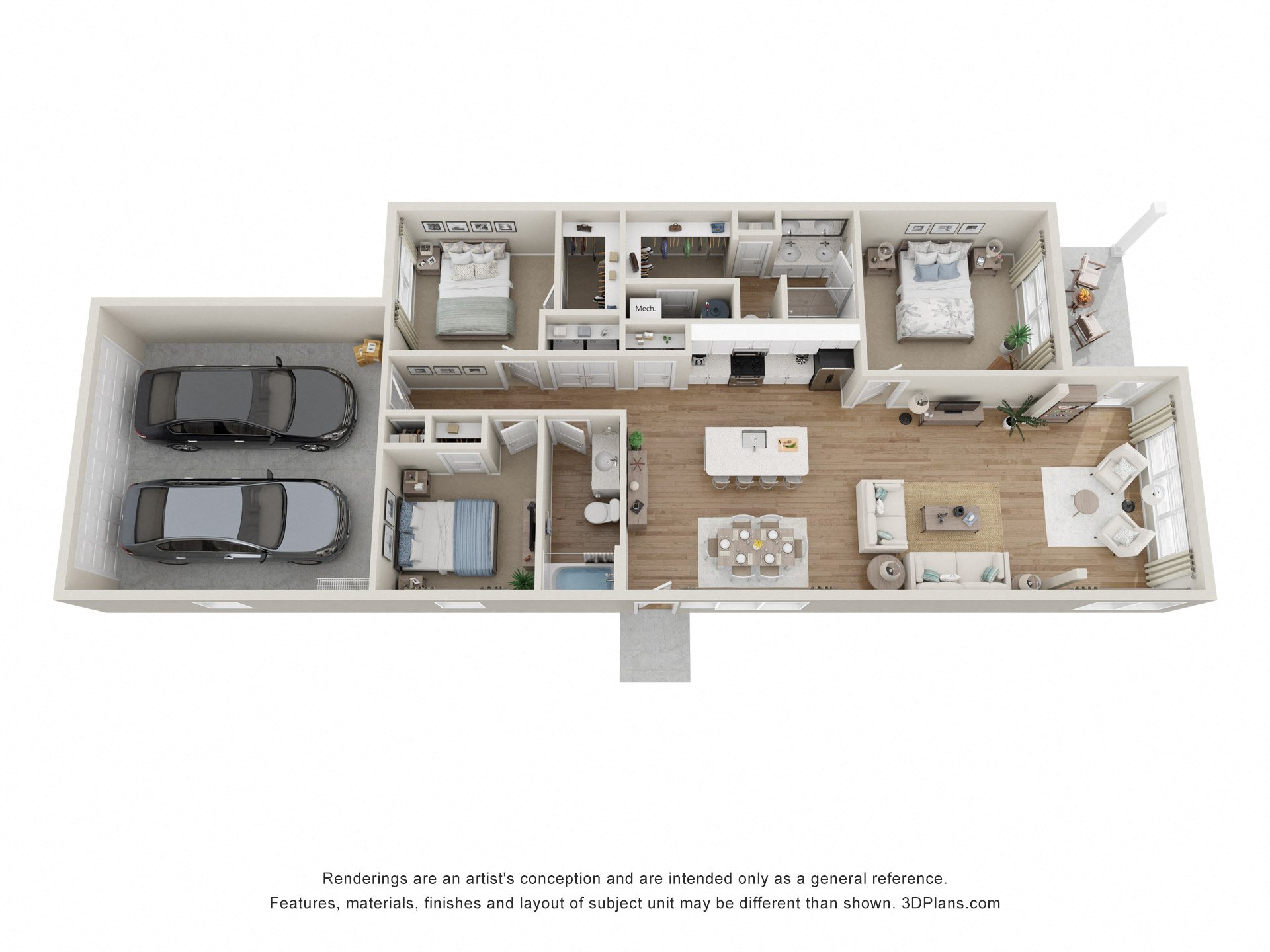 a stylized floor plan of a 1 bedroom apartment